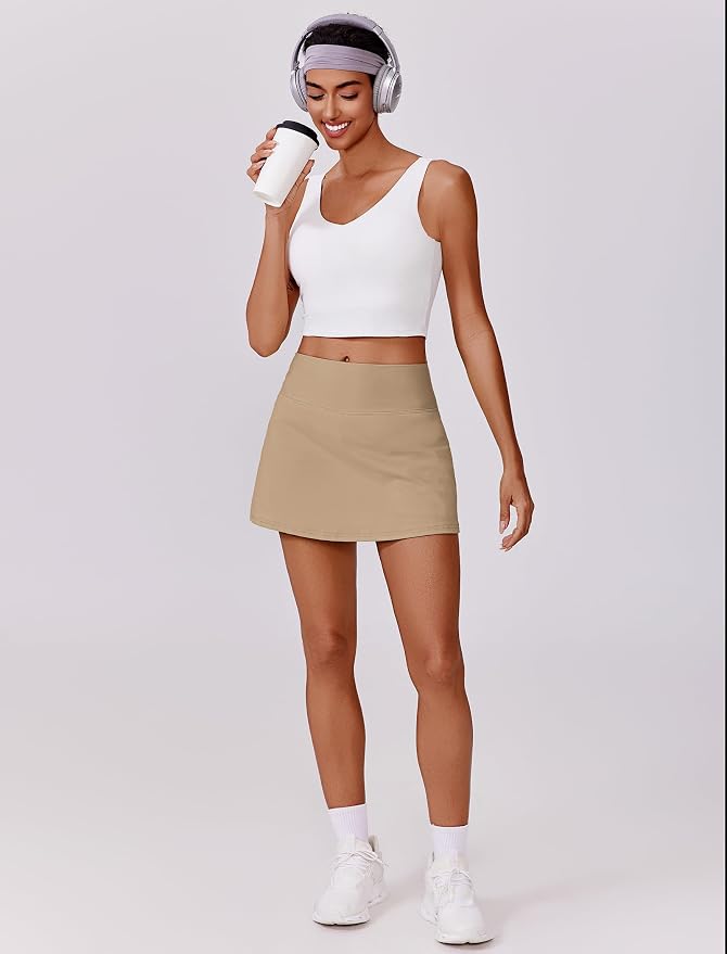 PINSPARK 14" Womens Tennis Skirt High Waisted Golf Skort with 2 Pockets | Built-in Shorts, A Line, Tummy Control, Stretchy, Casual, Mini, Workout, Pickleball, Running, Skort for Woman