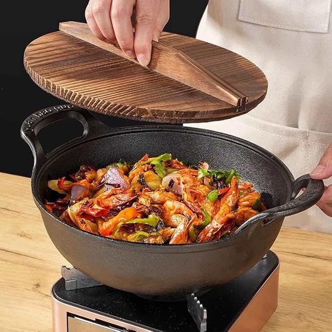 11 inch Cast Iron Wok with Lid and Handles, Grilling Wok, Use in the Oven, on the Stove, or on the Grill (Wok with Lid 11 inch)
