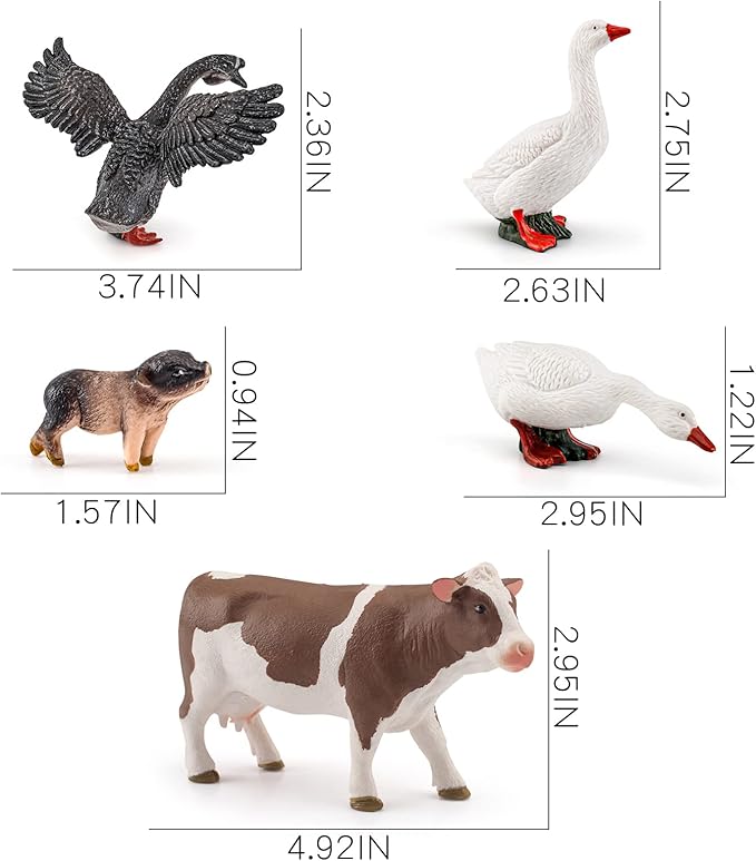 LC JoyCre 5PCS Goose Toy Goose Figurine Cow Toy Piggy Animal Figure for Toddlers Preschool Animals Figures Eduactional Project Diorama Model for Kids 3 4 5 6