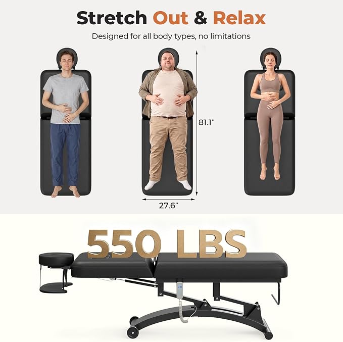 Paddie 550lbs Hi-Lo Electric Massage Table Professional, Black | Hydraulic Adjustable Backrest, Adjustable Face Cradle, Rolling Wheels