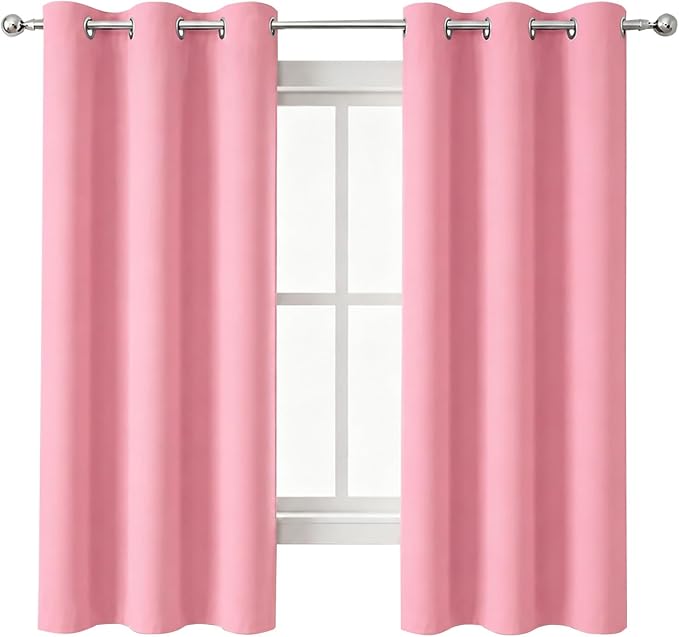 LEMOMO Pink Blackout Curtains 34 x 63 Inch Length/Set of 2 Curtain Panels/Thermal Insulated Room Darkening Blackout Curtains for Bedroom