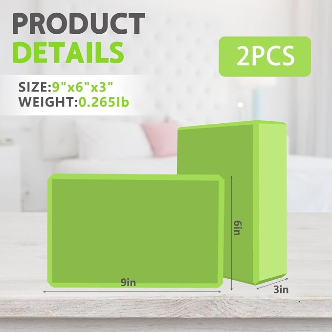 9"x6"x3" Yoga Blocks, Soft Non-Slip Surface Premium Foam Blocks, Supportive, Lightweight, Odor Resistant, Yoga Accessories for Pilates Meditation General Fitness Stretching Toning