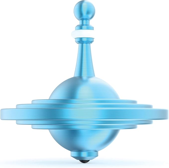 UFO Tops Cussac - Metal Spinning Fidget Toy Top - Inspired by The Documented 1967 UFO Sighting in Cussac, France (Sulfur Blue)
