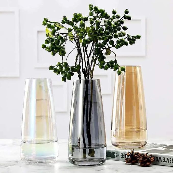Aoderun Glass Vase for Flowers Modern Vases Home Decor Unique Flower Vase for Bouquet 8.7" Centerpiece Vase Decor Room,Bedroom,Living Room,Library,Office,Table,Entryway,Modern Farmhouse(Grey)