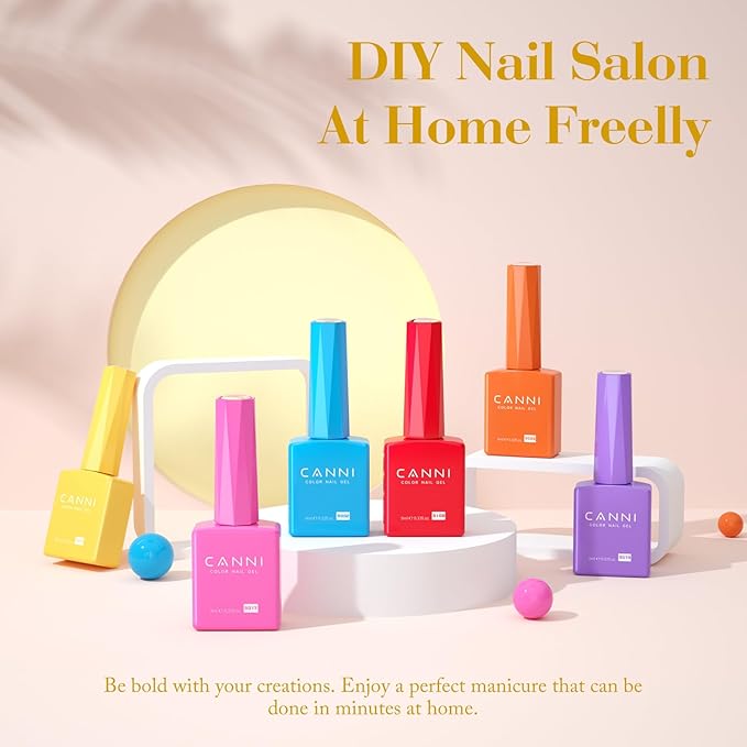 CANNI Gel Nail Polish Set – Bright Rainbow Summer 6 Colors 9ML (Red, Pink, Yellow, Blue, Orange,Purple), High Gloss Soak Off UV LED Nail Gel for Summer DIY Manicure