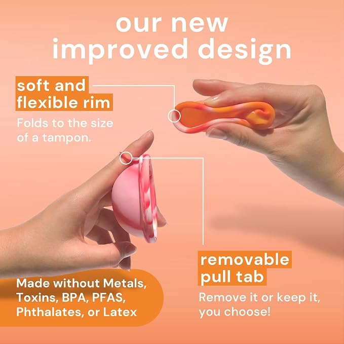 Bodyotics Reusable Menstrual Disc - 4 Pack Bundle, Red/Orange & Pink/Beige | Leak-Proof Alternative to Cups, Tampons & Pads for Light or Heavy Flow; Body-Safe Silicone with 12 Hour Wear