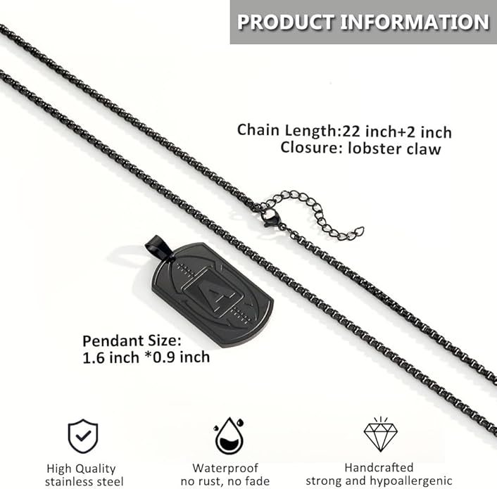 Initial A-Z Dog Tag Necklace for Men - Football Charm Pendant, Stainless Steel Chain 22+2 Inches, Personalized Sports Athletes Jewelry Gift