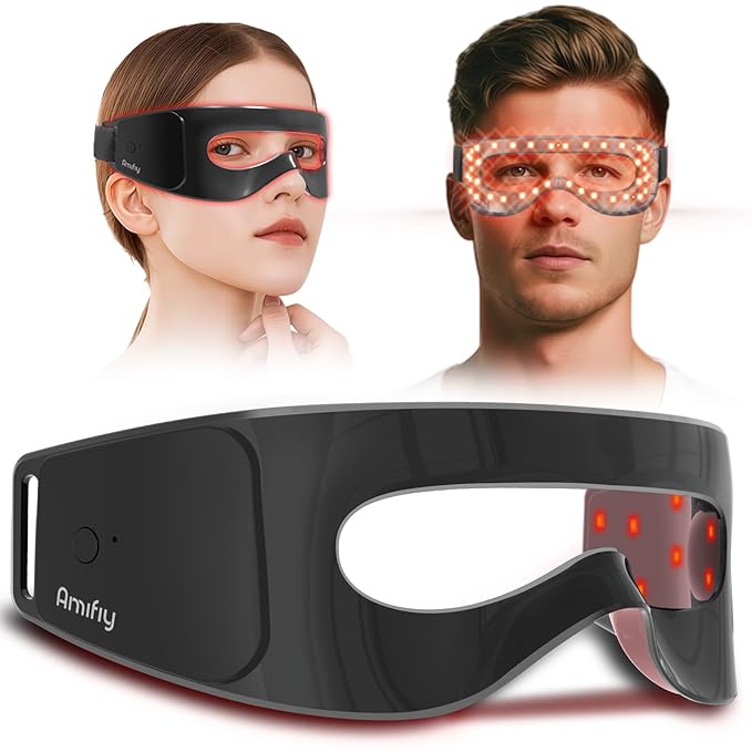 Red Light Therapy for Eyes, 4-in-1 3 Minutes Treatment Under Eye Red Light Mask, Targets Fine Lines, Eye Bags, Wrinkles & Dark Circles, Rejuvenating Eye Massager for Men Women (Black)