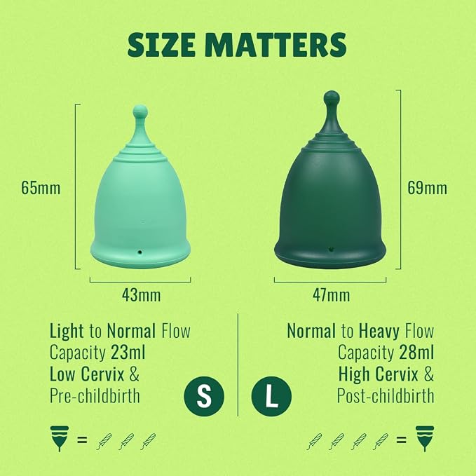 SHORDY Menstrual Cup Set - Reusable Small & Large Period Cups for Beginners | Soft medical grade silicone, 12 hr leak-free comfort, Storage pouch, Disc tampon alternative copa menstrual