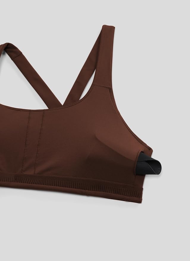 CRZ YOGA SculptAir Wide Straps Cross Back Sports Bras for Women - U Neck Medium Impact Wireless Padded Workout Top