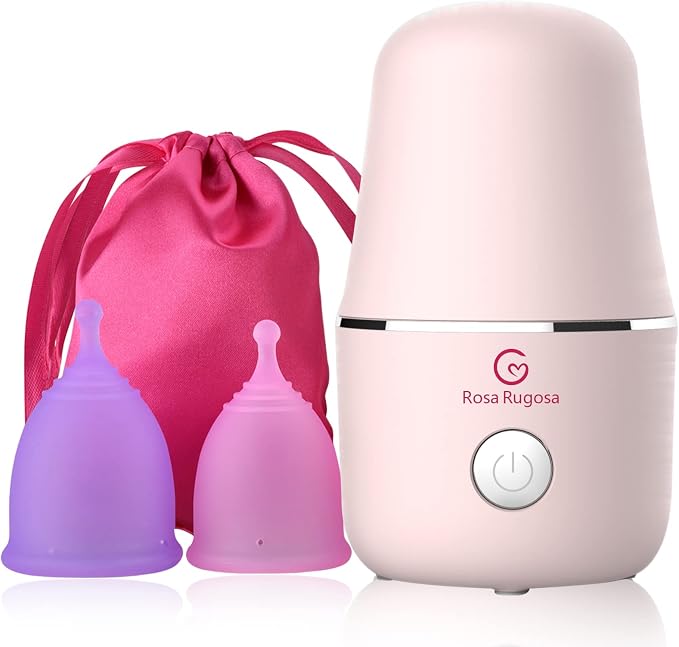 ROSA RUGOSA Menstrual Cup Steamer, Portable Menstrual Cup Wash Kit, Comes with Two Reusable Period Cup, High Temperature, Great Partner for Women Travel (Light Pink)