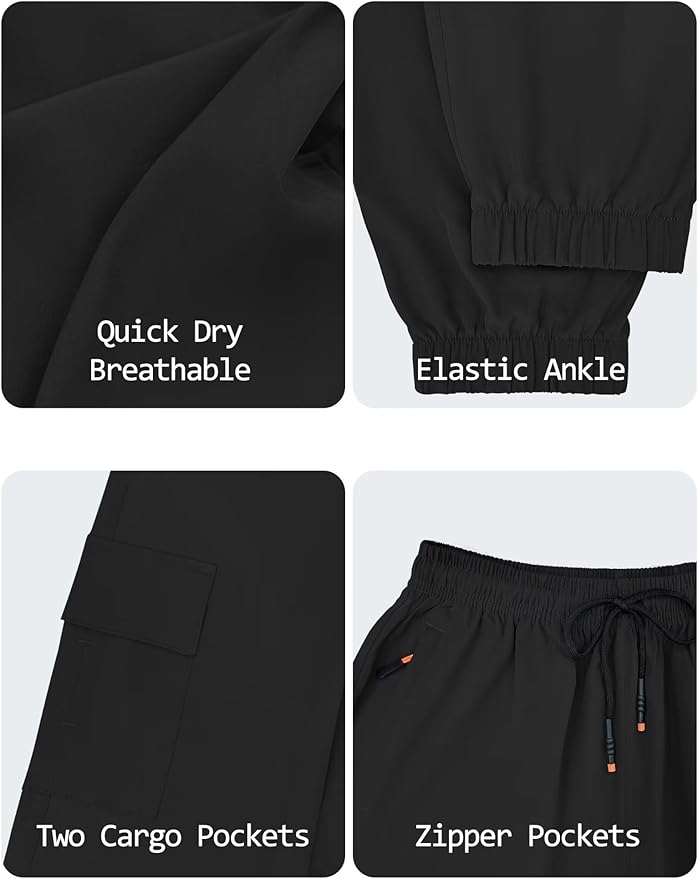 Boys Cargo Joggers Youth Quick Dry Athletic Pants Lightweight Hiking Jogger Pants with Zipper Pockets