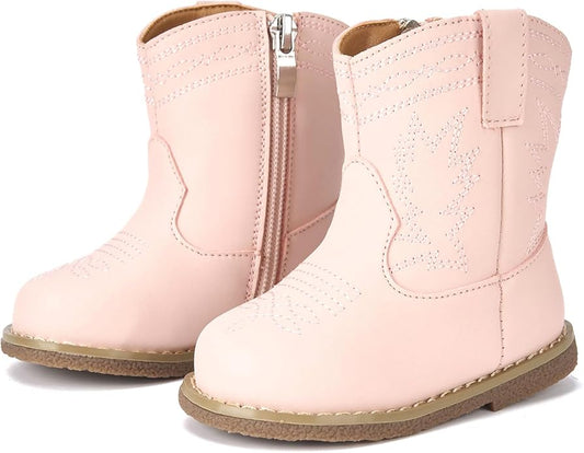 Newsonet Baby Cowboy Cowgirl Boots Infant Western Boots Toddler Boys Girls Round Toe Riding Mid Calf Boots All Seasons for 6 9 12 18 24 Months
