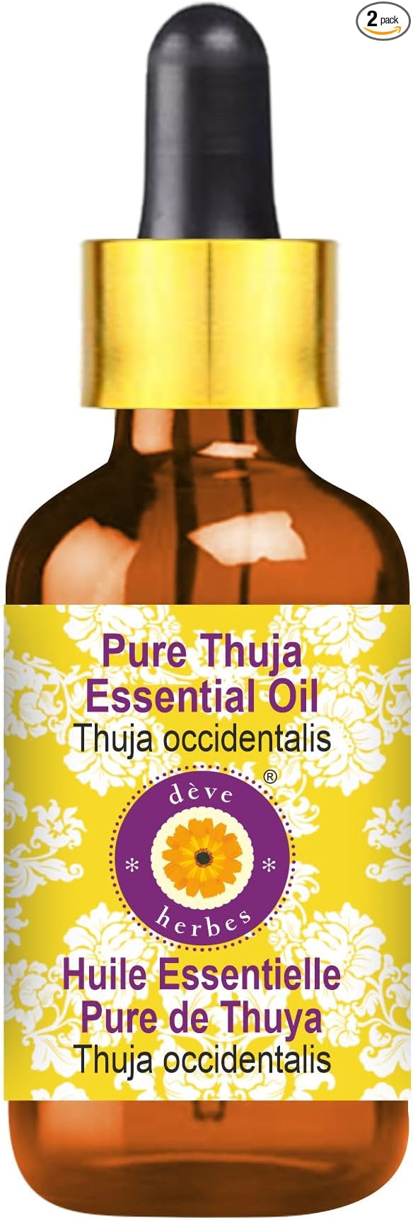Deve Herbes Pure Thuja Essential Oil (Thuja occidentalis) with Glass Dropper Steam Distilled 10ml (0.33 oz)
