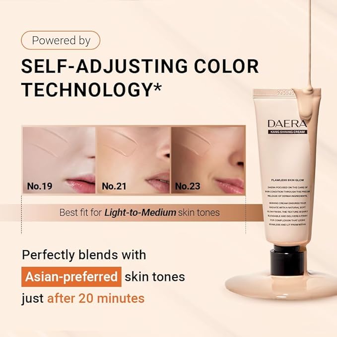 DAERA Kang Shining Korean BB cream, 5-in-1 Self Adjusting BB Tinted Moisturizer Cream (1 Color, Neutral), Glowing Skin Natural Makeup, Buildable Coverage, Lightweight, 0.13 Fl Oz,1 Pack