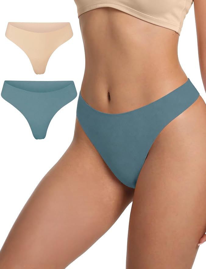 Seamless Thongs for Women No Show G-String Thong Breathable Cotton Panty Liners Underwear for Yoga Workout Gym