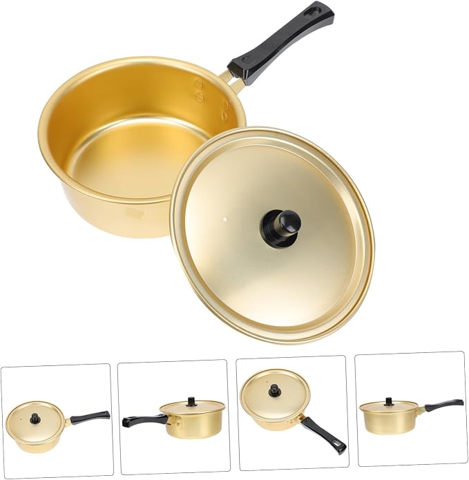 Hemobllo Golden Korean Ramen Pot Single Handle Aluminum Stockpot with Lid Thickened Noodle Stew Pot for Home Cooking Fast Heating for Soup and Daily Meals