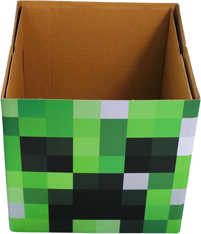 Large 14 x 14 Pixelated Box - Creeper| Birthday Party Supplies | Storage Decoration and Prop, Big Birthday Box | Storage Bin Chest With Lid Gift Accessory (Creeper Block)