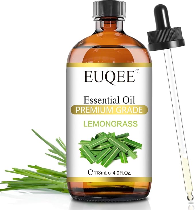 EUQEE Lemongrass Essential Oil 118ml Premium Lemongrass Oil with Glass Dropper, Great for Diffuser, Candle Making - 4Fl. Oz