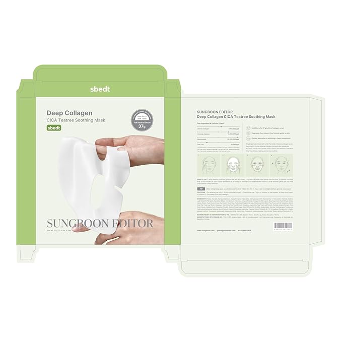 SUNGBOON EDITOR Deep Collagen CICA Tea Tree Overnight Mask | Acne Mask for Redness & Soothing | 2,160,000PPB Collagen + Tea Tree + Centella | Korean Skincare, 4ea | Valentines Day Gifts for Woman