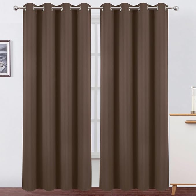 LEMOMO Blackout Curtains 52 x 120 Inch Long Chocolate Curtains Set of 2 Panels Room Darkening Curtains for Bedroom and Living Room