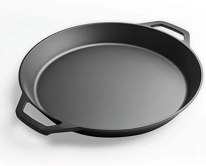 LI-GELISI 18-inch cast iron frying pan with double auxiliary handles, nitrogen-treated for rust resistance, suitable for stoves/grills/campfires, heavy-duty outdoor cooking pan