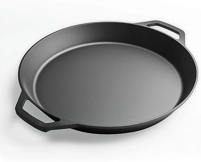 LI-GELISI 26-inch cast iron frying pan with double auxiliary handles, nitrogen-treated for rust resistance, suitable for stoves/grills/campfires, heavy-duty frying pan for outdoor cooking