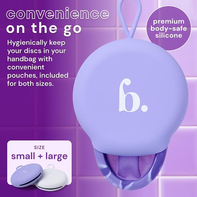 Bodyotics Reusable Menstrual Disc - 2 Pack (S & L), Purple | Leak-Proof Alternative to Cups, Tampons & Pads for Light or Heavy Flow; Body-Safe Silicone with 12 Hour Wear