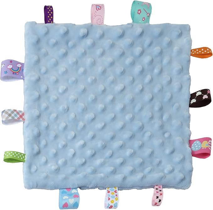 CREVENT Cozy Plush Baby Security Blanket Loveys for Baby Boys, Minky Dot Front + Sherpa Backing with Animal Face (Blue Dinosaur + Tag)