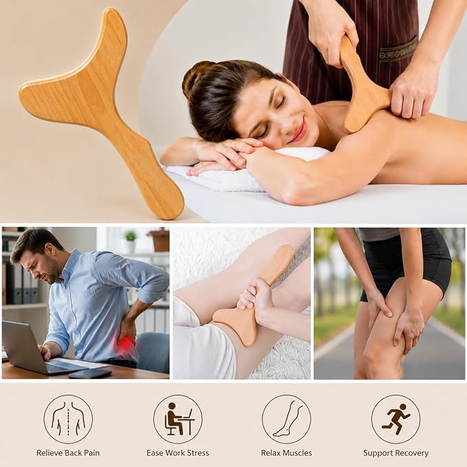 5PCS Wood Therapy Massage Tools Set, Maderoterapia Lymphatic Drainage Massager, Professional Maderoterapia Kit Cellulite Massager for Body Contouring,Relief Muscle， Gua Sha Facia Tools