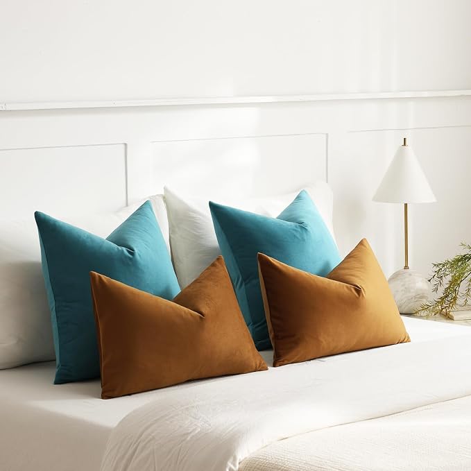 Lumbar Pillow Covers 12x20 Golden Brown: Pack of 2 Cozy Soft Velvet Rectangular Modern Luxury Decorative Throw Pillow Cases for Sofa Couch Living Room Bed Home Decor