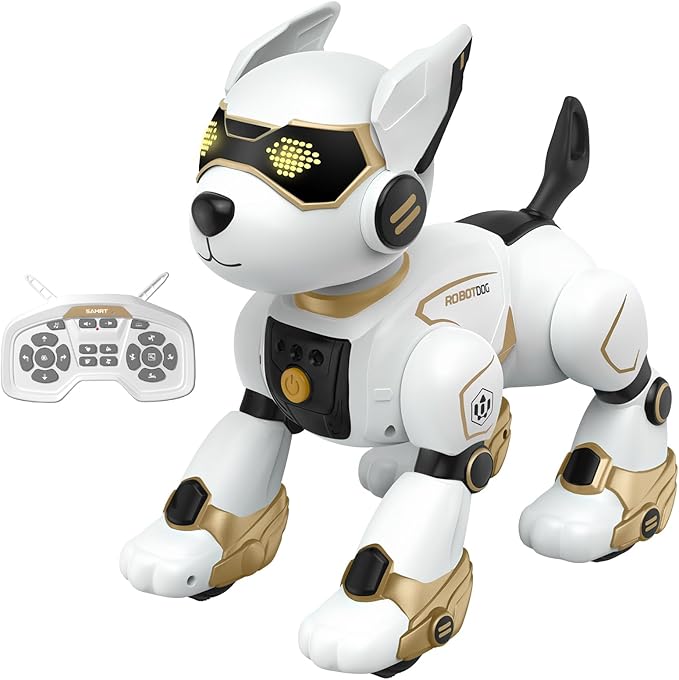 Robot Dog Toy for Kids, Programmable Interactive RC Pet with Voice Control & Touch Sensor, Imitates Animal Sounds, Plays Music, Dance Modes, Robotic Puppy Toy for Kids Boys & Girls (Gold)