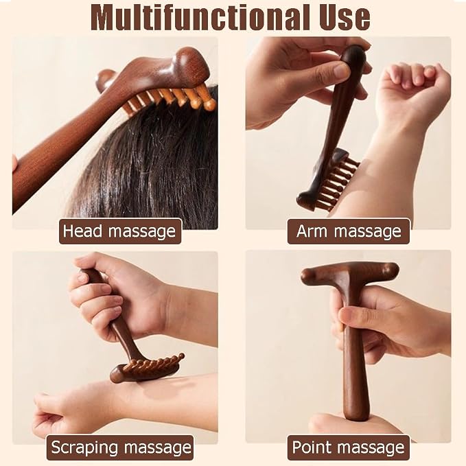 OULIGET Wood Gua Sha Massage Tools Set,Scraping Scalp Comb,Scraping Natural Wooden Gua Sha Tool for Headache,Back,Neck,Shoulder Relaxation,Neck Massage Comb.