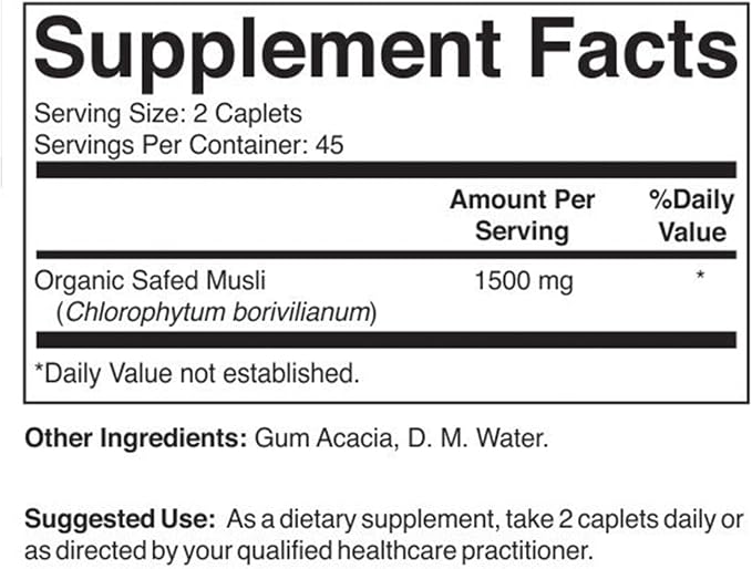 Brieofood Organic Safed Musli 1500mg, 45 Servings, Vegetarian, Gluten Free, 90 Vegetarian Tablets