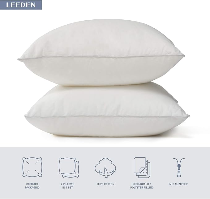 Leeden 18 x 18 Pillow Inserts (Set of 4) - Throw Pillow Inserts with 100% Cotton Cover - 18 Inch Square Interior Sofa Pillow Inserts - Decorative Pillow Insert Pair - White Couch Pillow