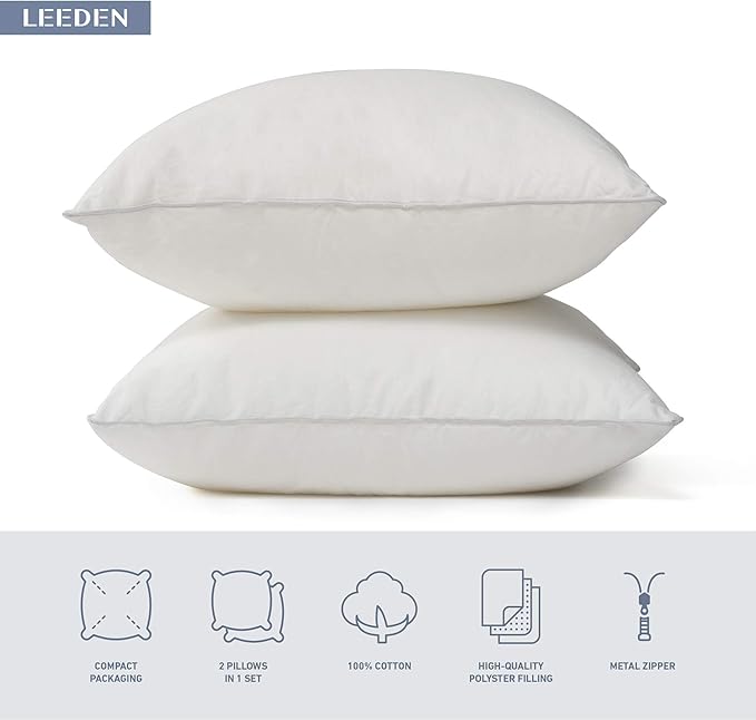 Leeden 20 x 20 Pillow Inserts (Set of 4) - Throw Pillow Inserts with 100% Cotton Cover - 20 Inch Square Interior Sofa Pillow Inserts - Decorative Pillow Insert Pair - White Couch Pillow