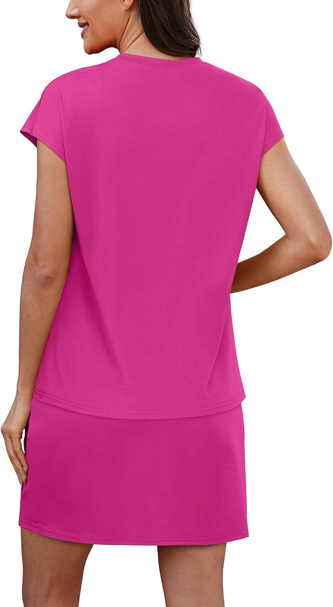 Sampeel Two Piece Skirt Sets for Women Summer Resort Wear Outfits Crew Neck Cap Sleeve Tops Tennis Skort with Pockets