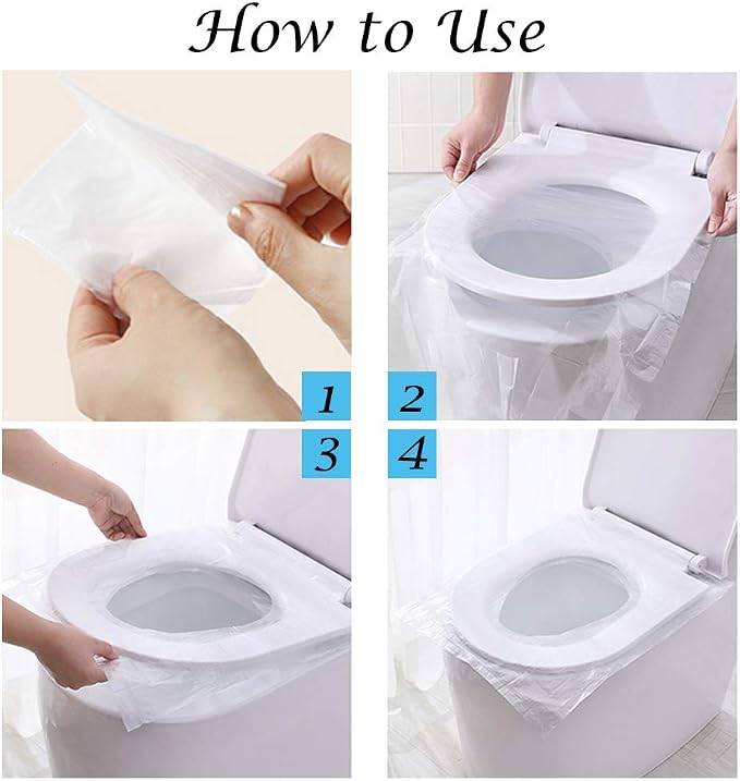50 Pack Disposable Plastic Toilet Seat Cover Non Slip Individually Wrapped for Travel Perfect for Potty Training Ideal for Adults