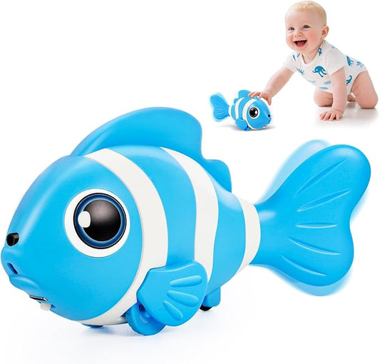 Crawling Fish Baby Toys, Novelty Tummy Time Toys for Babies 6-12 Months, Magic Swinging Fish Music Crawling Toys for Infant Toddler 12-18 Learning Crawl Walking Dancing 1st Valentines Days Gift