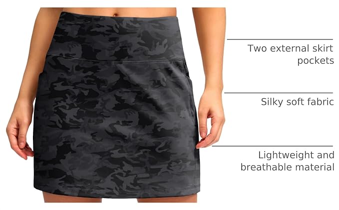 Women's Golf Skirts Skort 4 Side Pockets High Waisted Stretchy Tennis Skirt | Silky Soft, Lightweight, Breathable, Built-in Mesh Shorts, High Waisted, Elastic waistband, Moisture-Wicking, Athletic