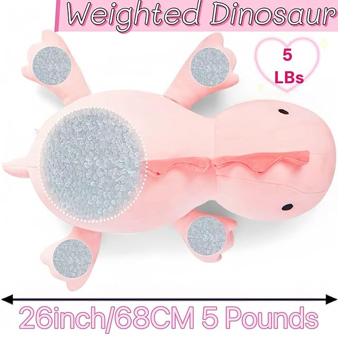 XYG® Weighted Stuffed Animals, Pink Dinosaur 26", 5 lbs, Weighted Plush Animal, Cute Plush Toy Pillow, Soft Dino Plushie Gifts for Adults, Kids, Boys & Girls(66 CM)