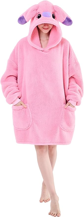 NEWCOSPLAY Wearable Blanket Hoodie Sherpa Hoodie Blanket for Women Men Warm Oversized Sweatshirt with Pockets