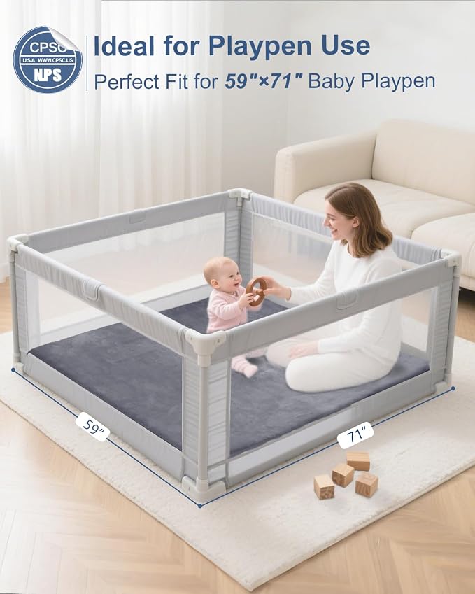 Thick Baby Play Mat for Floor,59 x 71 Playpen Mat,Large Tummy Time Foam Mats,Soft Surface & Plush Feel Nursery Rug,Easy Care with Non-Slip Cushioned for Infant,Kids and Toddler Crawling,Dark Grey
