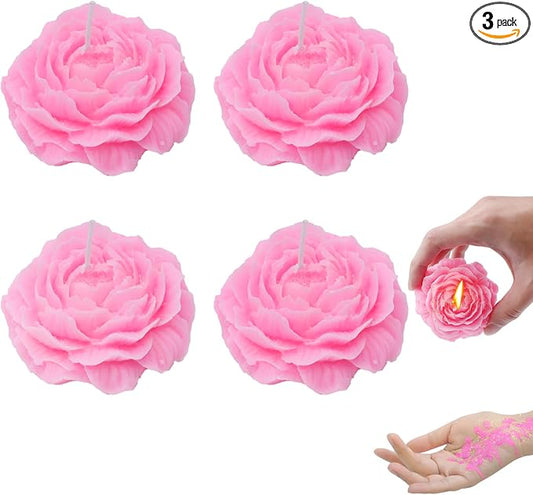 4 Pcs Low Temperature Candles Glitter Pink Peony Flower Home Scented Candle Kit Pure Natural Soybean Oil Candle Aromatherapy Romantic Wax Play Candle for Lovers Couples