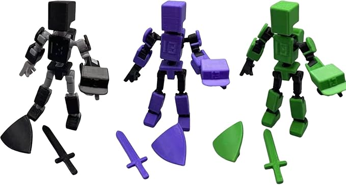Mini 13 Action Figure, Mini T13 Action Figure 3D Printed, Fully Articulated Robot, Dummy 13 Action Figure Easy 13 Action Figure, Stop Motion Animation, Gift (3 Pack - C)