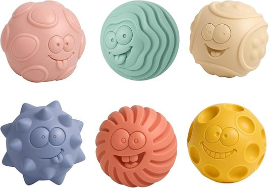 Sensory Balls for Baby, 6PCS Soft Textured Balls for 6-12M | Smiling Faces, Colorful Infant Ball Toys, Tummy Time, Learning & Travel, Montessori Gift for Baby Boys & Girls