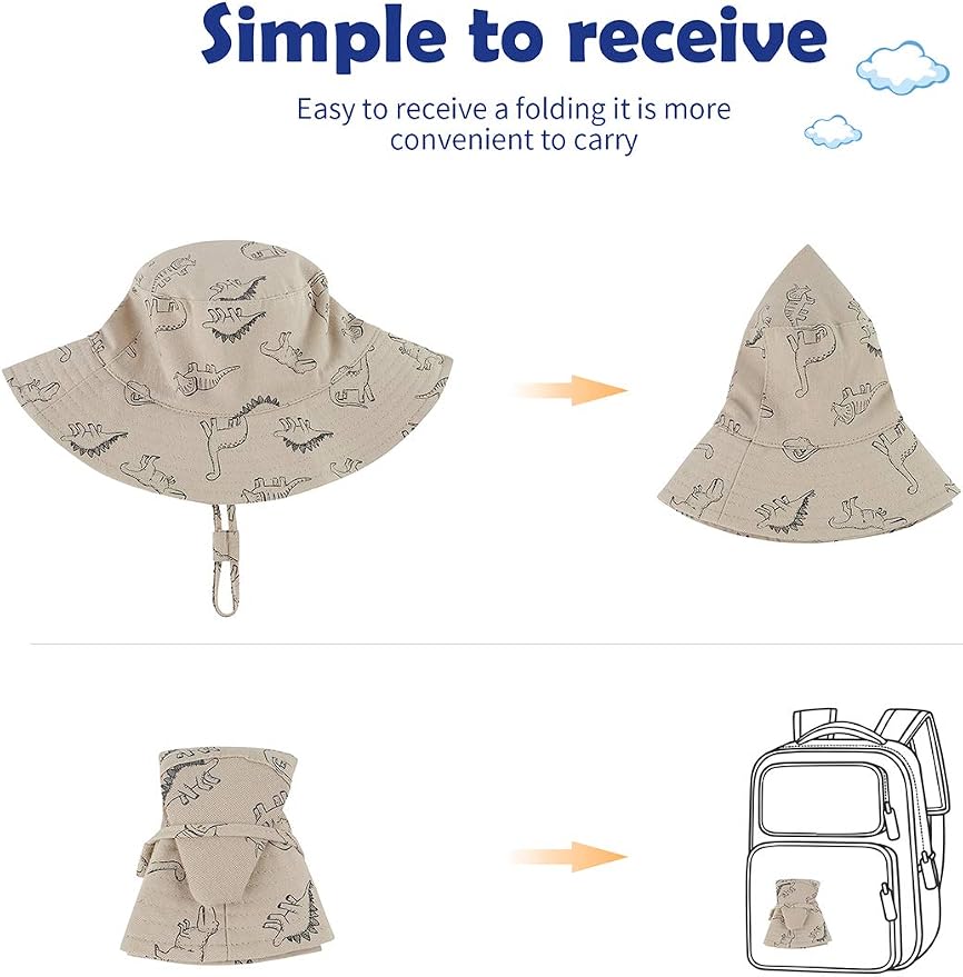 Baby Sun Hat UPF 50+ Sun Protective Toddler Bucket Hat Summer Kids Beach Hats Wide Brim Outdoor Play Hat for Boys Girls