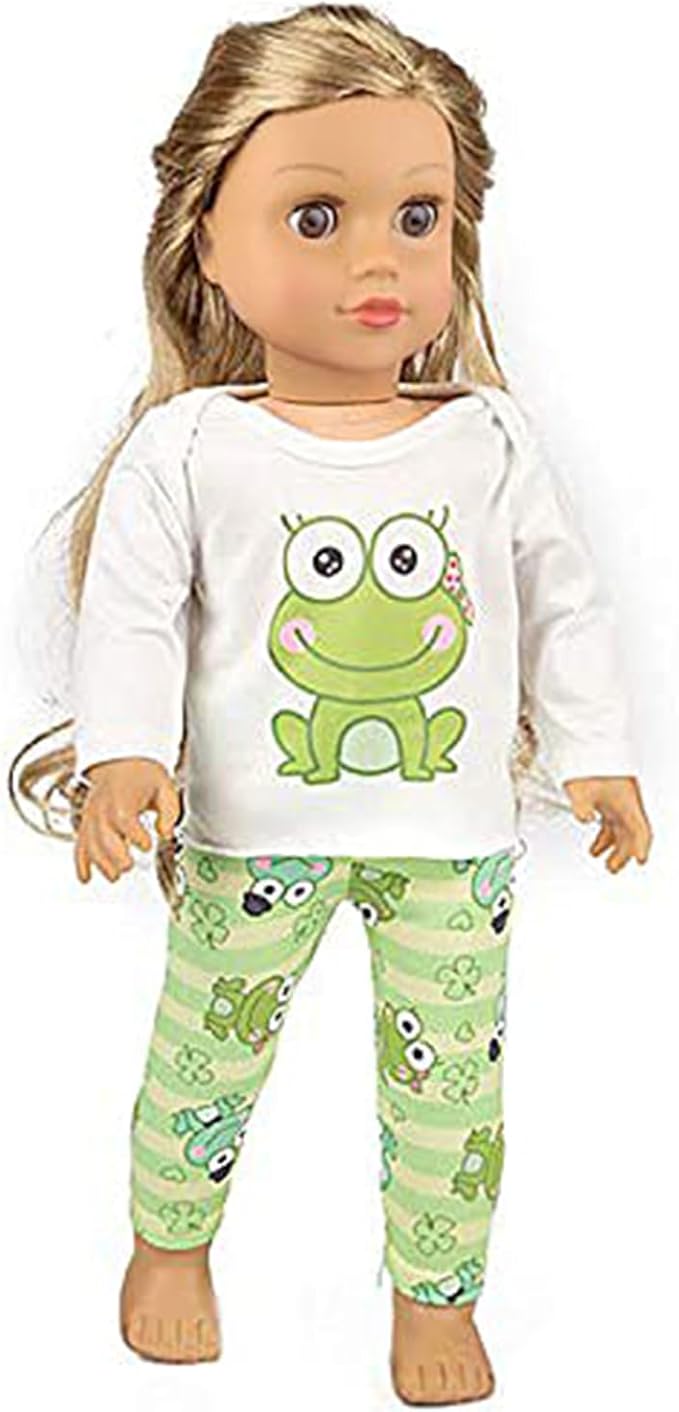 Ecore Fun 2 Sets 16-18 Inch Doll Clothes Pajamas Outfits for 18 Inch Girl Doll - 2 Pcs Tops + 2 Pcs Pants