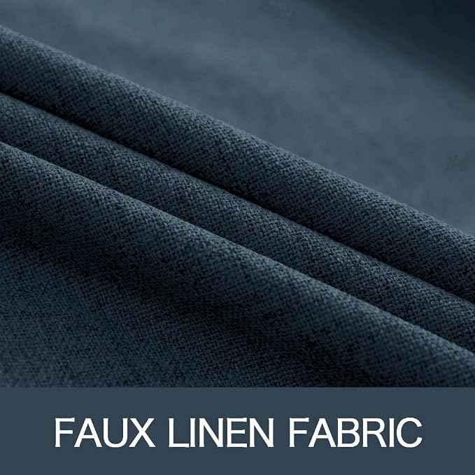 MIULEE 100% Blackout Linen Textured Curtains for Bedroom Solid Thermal Insulated Navy Grommet Room Darkening Curtains & Drapes Luxury Decor for Living Room 52 x 108 Inch (2 Panels)