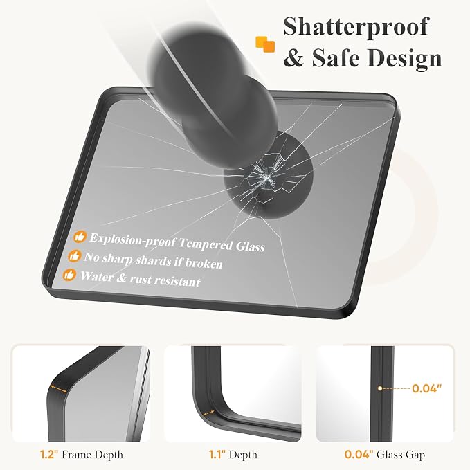 Sweetcrispy Bathroom Wall Mirror, 40x30 Inch Wall Mount Mirror for Over Sink, Modern Rounded Rectangle Vanity Mirrors with Matte Metal Framed, for Home Decor, Living Room, Bedroom, Black